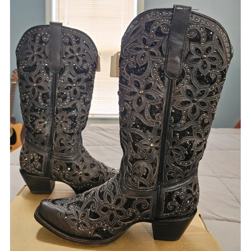Corral® (Women's 9.5 M) Floral Overlay Diamonds & Crystals Western Boot - $300